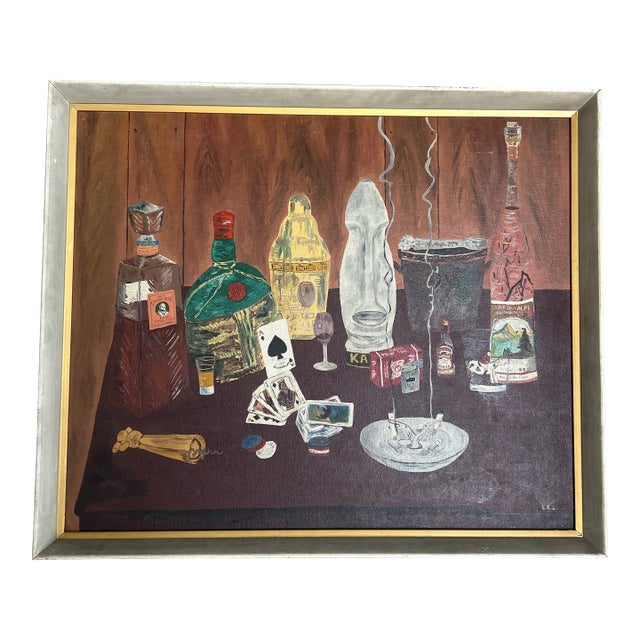 1950’s Original MCM Rustic Still Life Painting in Original Frame and Signed For Sale