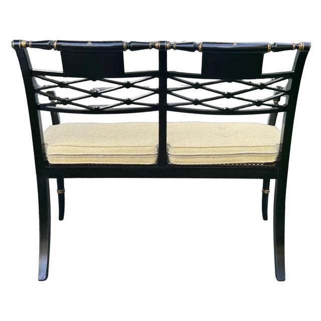 1990s English Regency Caned Bench With Hand Painted Accents For Sale - Image 12 of 16