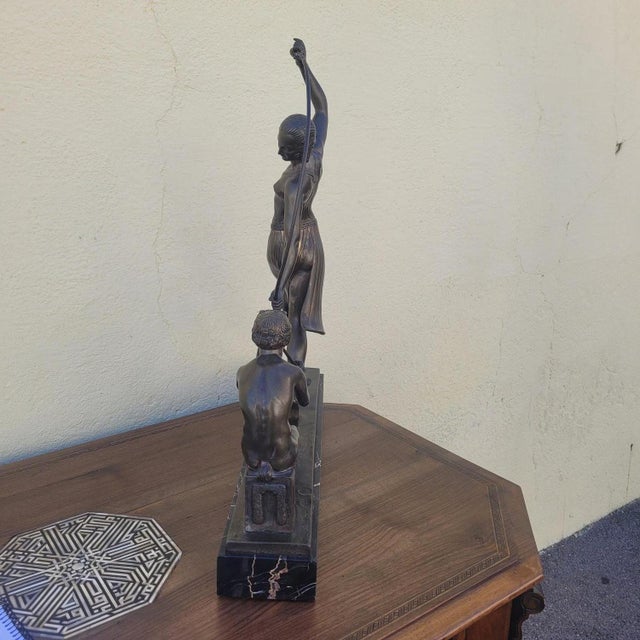 JD Guirande, Nude Dancer with Thyrsus, 20th Century, Bronze & Marble For Sale - Image 12 of 18