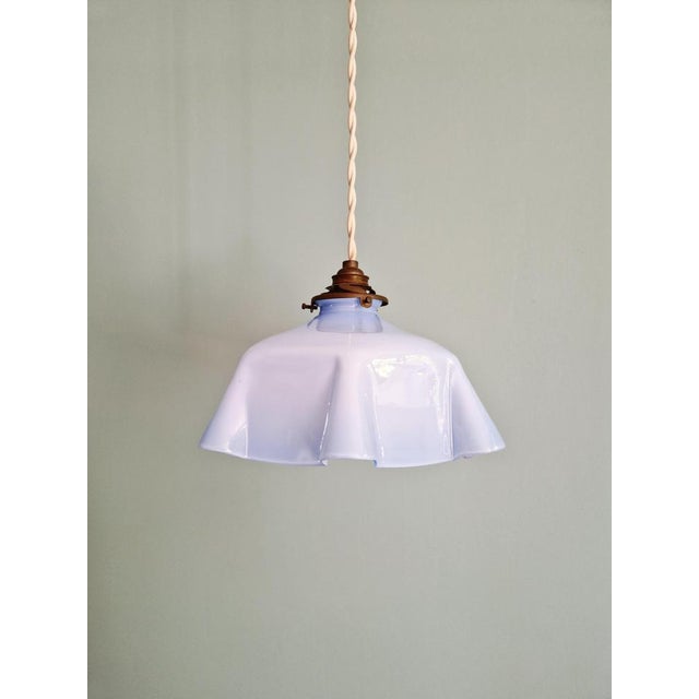 Art Deco Pendant Light in Pleated Mauve Opaline Glass, 1920s For Sale - Image 9 of 13