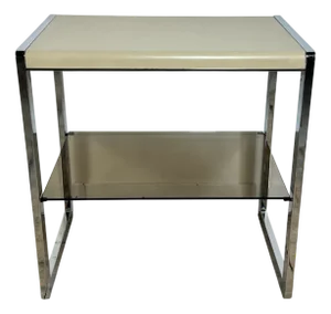 Vintage Occasional Serving Trolley in Chrome and Beige Metal, 1970s