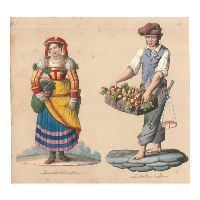 Tortorella d'Abruzzo e fruttaro napolitano - Watercolor by M. De Vito - 1820 ca. 1820 c.a. For Sale