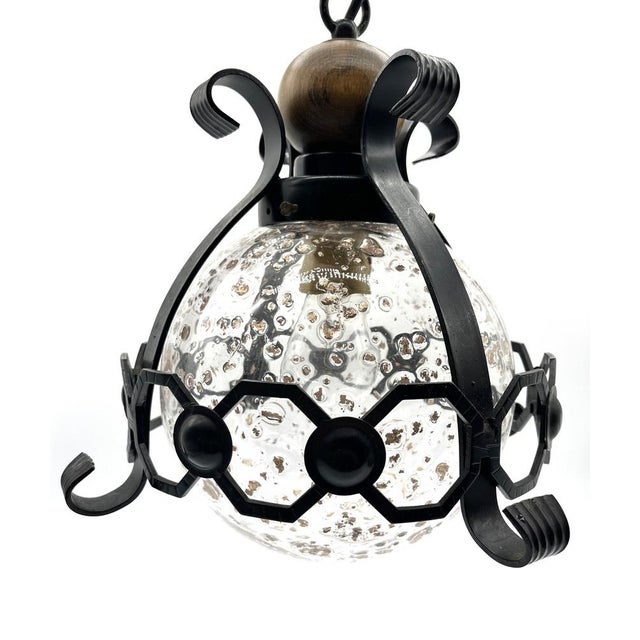 Mid-Century Murano Cage Lamps in Bullicante Glass with 24k Gold Dust and Wrought Iron from Seguso, 1960s, Set of 2 For Sale - Image 9 of 18