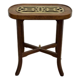 Vintage Wood With Brass Insert Side Table Candle Stand Kettle Table For Sale