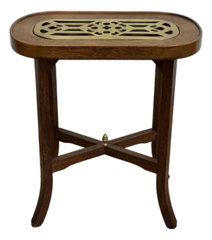 Vintage Wood With Brass Insert Side Table Candle Stand Kettle Table