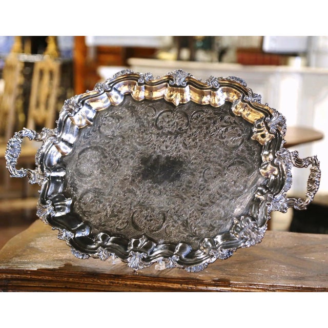 Mid-Century French Louis XV Style Silver-Plated Serving Tray For Sale - Image 10 of 10