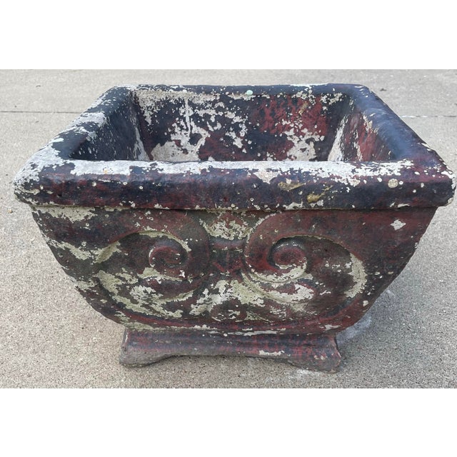 Vintage Concrete Planter With Chippy Paint For Sale In Dallas - Image 6 of 10