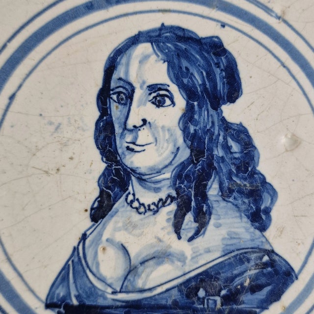 17th Century Dutch Delft Tile with Portrait of Amalia Van Solms, 1600s For Sale - Image 5 of 9