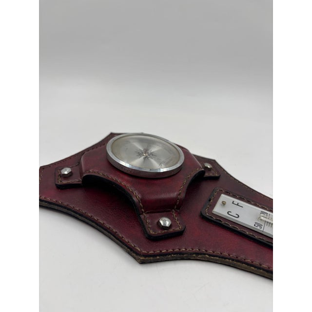 Barometer Weather Station in Reddish Faux Leather, 1950s For Sale - Image 6 of 18
