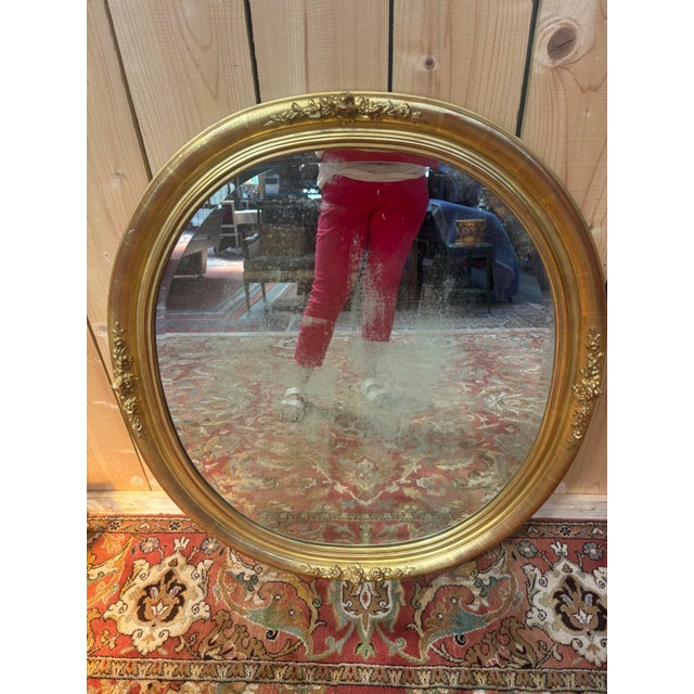 Louis XVI Oval Beveled Giltwood Mirror, 19th Century, 1890s For Sale - Image 3 of 9