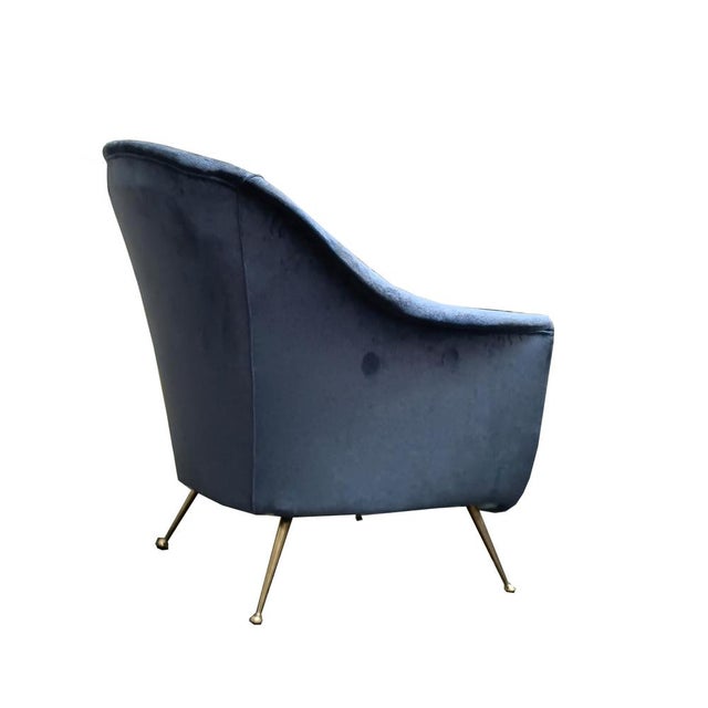 Vintage Light Blue Velvet Chair by Isa Bergamo, 1950s For Sale - Image 4 of 6