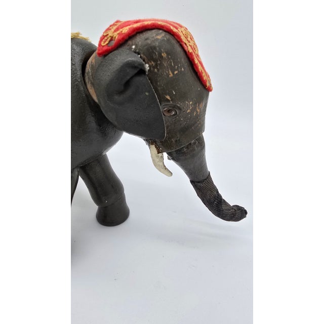 Antique German Schoenhut Humpty Dumpty Circus Elephant W. Blanket & Head Piece Wooden Toy For Sale In Philadelphia - Image 6 of 13