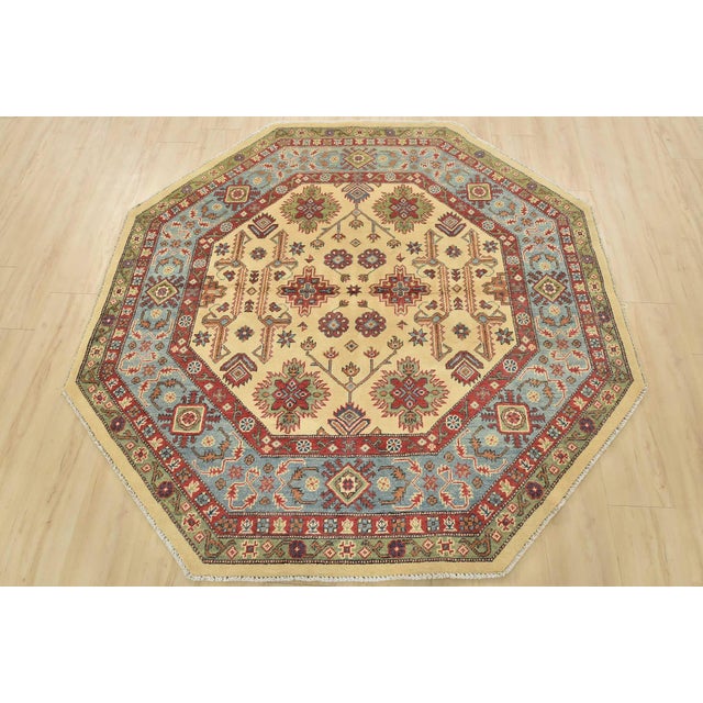 Farmhouse Kazak Rug 6′ X 6′ Beige Wool Tribal Hand-Knotted Oriental Carpet For Sale - Image 3 of 13