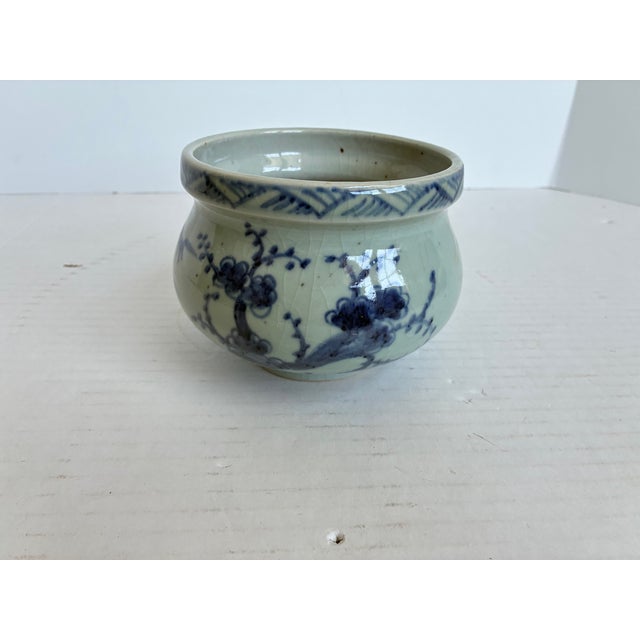 Antique Japanese Blue White Porcelain Chinoiserie Cachepot For Sale - Image 6 of 11
