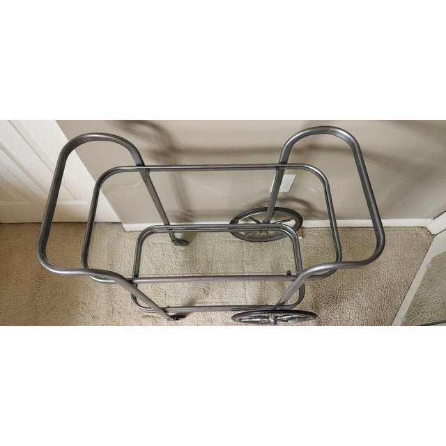 Modern 1990s Modern Silver Tone Milo Baughman Style Bar Cart For Sale - Image 3 of 9