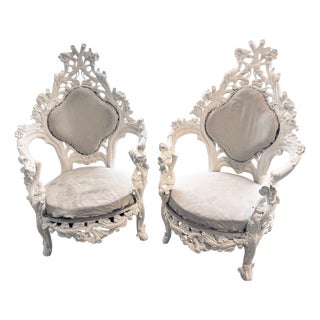Early 20th Century Italian Carved Wooden Armchairs, 1920s, Set of 2 For Sale