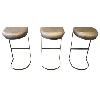 Van Thiel Leather Bar Stools - Set of 3 For Sale