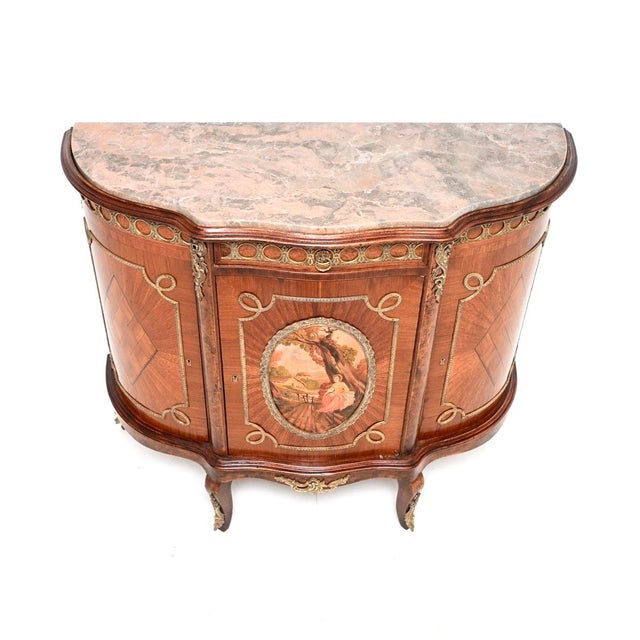 Metal Antique French Marble Top Painted Cabinet, 1920s For Sale - Image 7 of 15