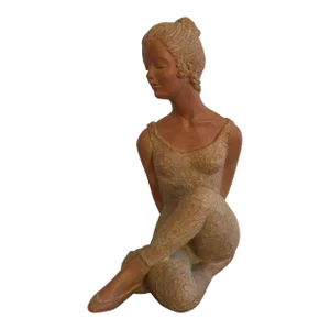2001 Terracotta Sculpture On Wood Base Of A Ballerina Dancer Stamped AMR