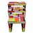 Tri stackable tables, handmade, in wood and covered in colored glass and enriched with golden brass profiles. Dimensions...