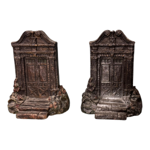 Antique Victorian Cast Iron Architectural Building Entry Door Bookends