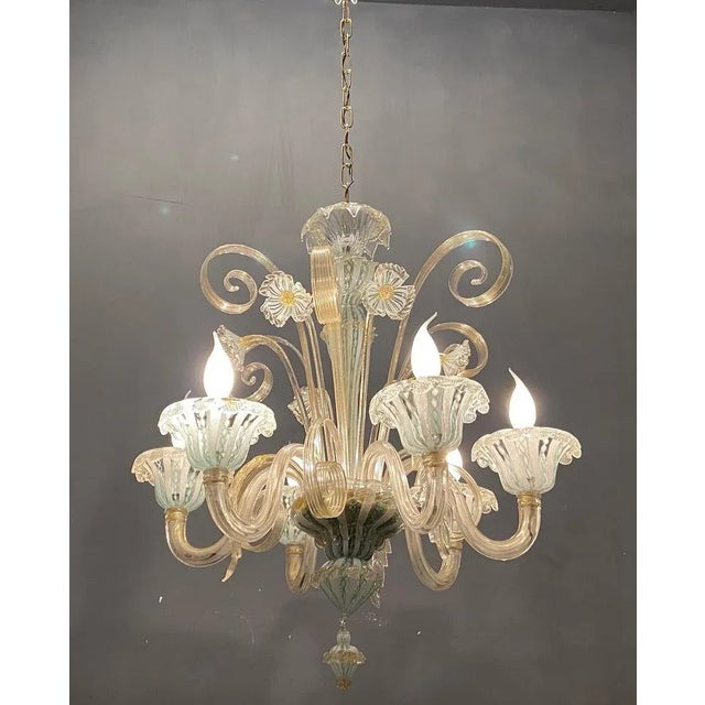 Rare murano glass art chandelier by venini 1960’s created by the venetian glass masters using the filigree which has...