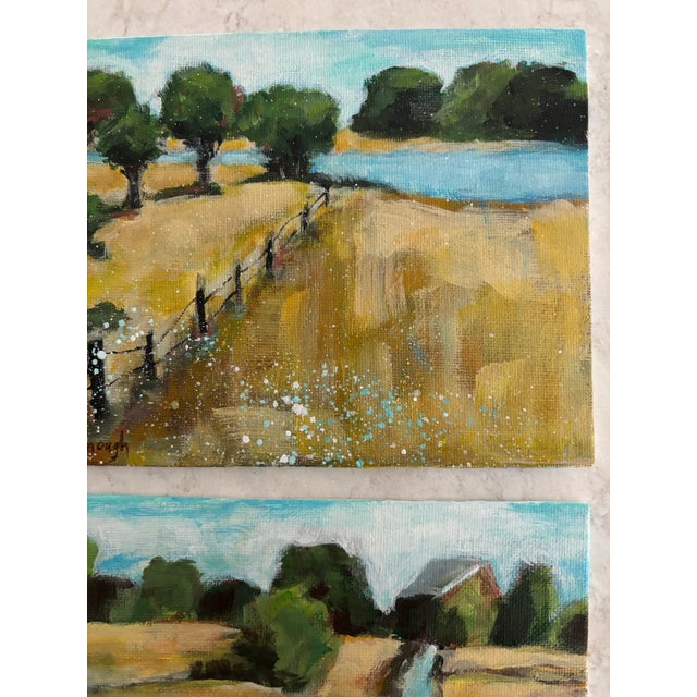 Modern “Golden Pathways” Original, Acrylic, Modern Impressionist Landscape Diptych by Linda McDonough For Sale - Image 3 of 10