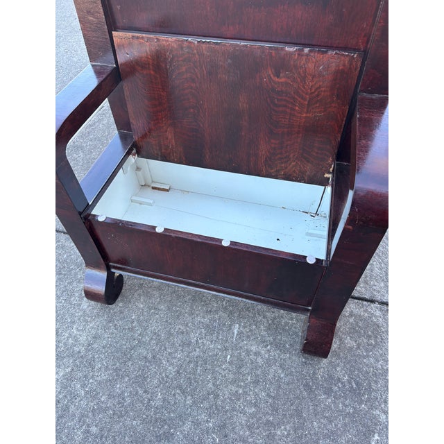 Empire Style Hall Bench in a Mahogany Finish with Storage underneath Seat.
