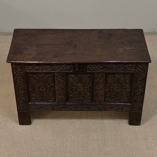 18th Century Dutch Gothic Revival Period Carved Oak Trunk ~ Blanket Chest For Sale - Image 15 of 18