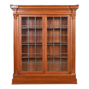 R. J. Horner Style Antique American Empire Carved Mahogany Bookcase Cabinet, Circa 1890s