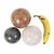 Set of 3 large decorative polished spheres—balls made of solid marble or natural stone featuring colorful gemstones with...