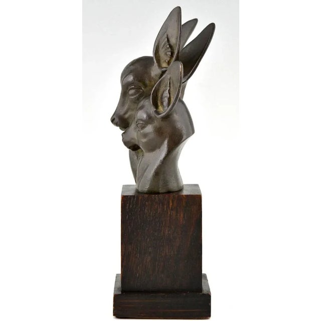 1930s G.H. Laurent, Art Deco Bust of Two Deer, 1930, Bronze For Sale - Image 5 of 11