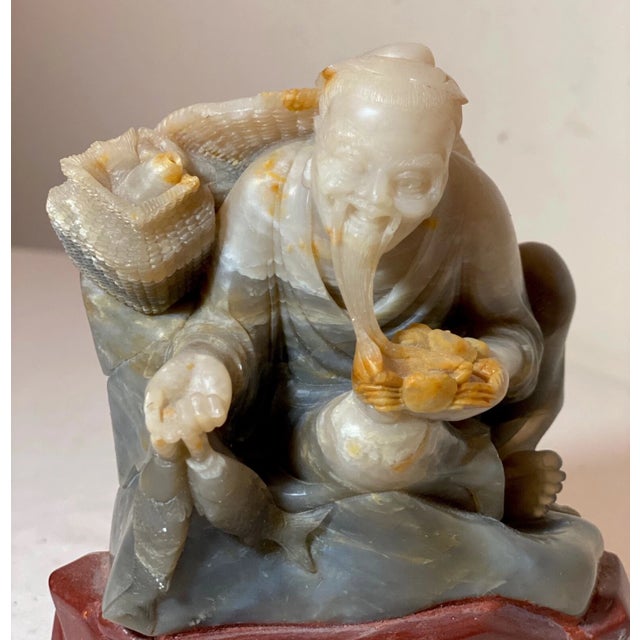 Signed Antique Carved Chinese Shoushan Hard Stone Fisherman Man Sculpture Statue For Sale - Image 11 of 12