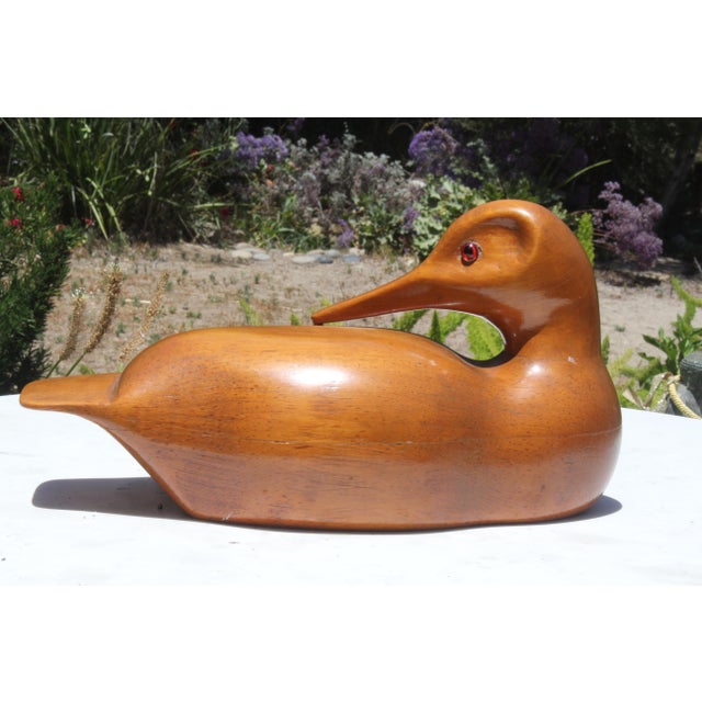1990s Signed Large Hand-Carved Pacific NorthWest 1996 Alder Wooden Drake Decoy Sculpture For Sale - Image 5 of 9