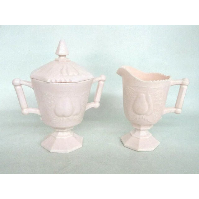 Jeannette Pink Milk Glass Baltimore Pear Creamer And Covered Sugar Bowl 