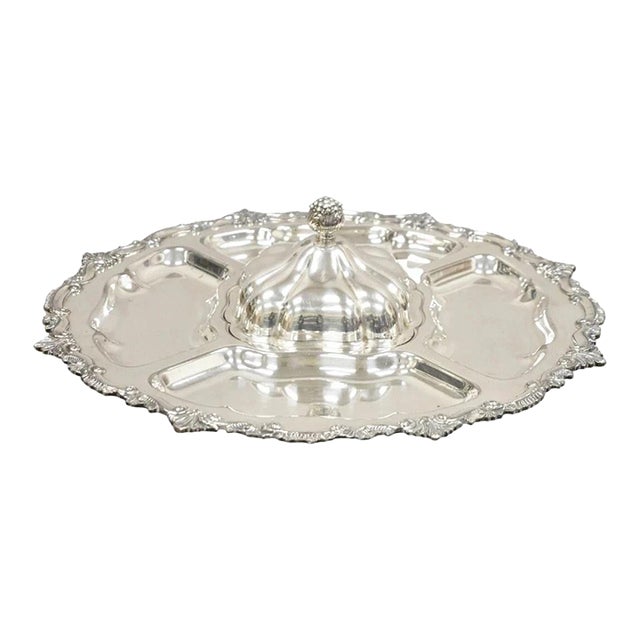 Vintage English Victorian Silver Plated Revolving Vegetable Serving Platter Tray For Sale
