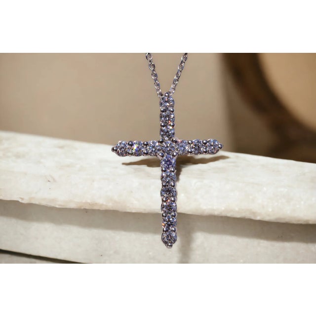 The Cantaron: White Gold Cross Necklace with Natural Diamonds For Sale - Image 4 of 5
