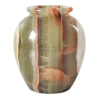 Vintage Carved Onyx Round Vase For Sale