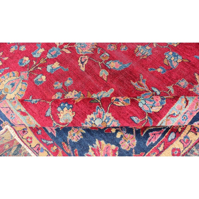 All-Over Floral Design Antique Indian Rug in Red and Blue Tones For Sale - Image 12 of 13