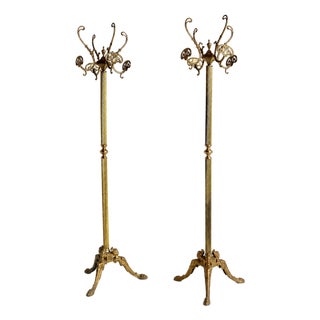 Vintage Italian Ornate Brass Free Standing Coat and Hat Racks, 1960s, Set of 2 For Sale