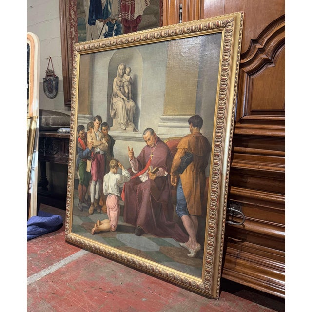 Decorate an office or study with this large antique oil on canvas and wood painting. Created in Italy circa 1890, and...