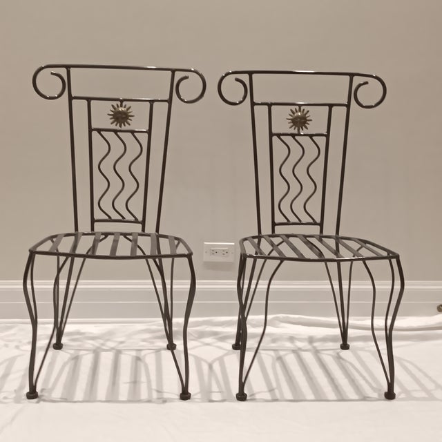 Vintage French Style Wrought Iron Garden Chairs With Sunburst Design, 2 Pieces For Sale In Chicago - Image 6 of 16