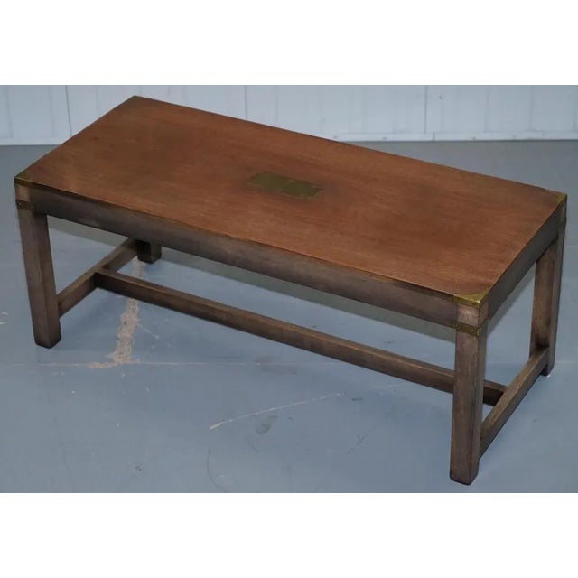 Vintage Hardwood and Brass Military Campaign Coffee Table from Harrods London For Sale - Image 3 of 15