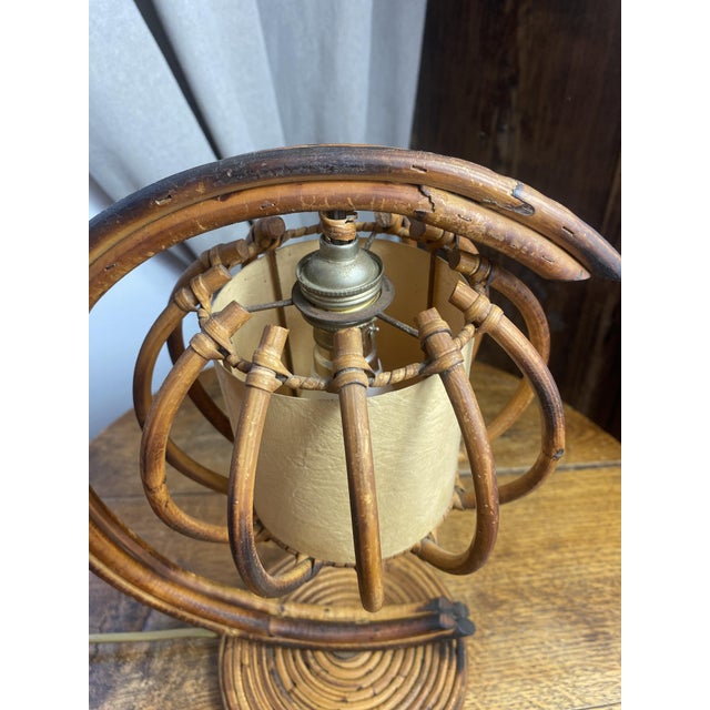 Rattan and Bamboo Table Lamp by Louis Sognot, 1960s For Sale - Image 6 of 14