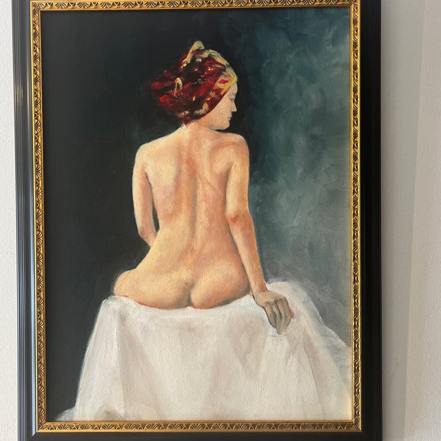European School oil on canvas distractions portrait Lady in red turban signed framed made in 1980