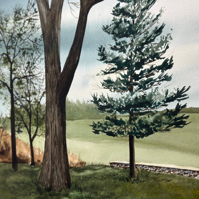 Linda Luke Pincock (American, 20th C) Farmhouse Landscape Watercolor Painting For Sale - Image 10 of 12