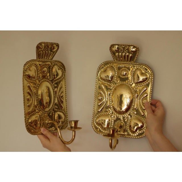 Swedish Baroque Style Brass Sconces, Set of 2 For Sale - Image 13 of 15