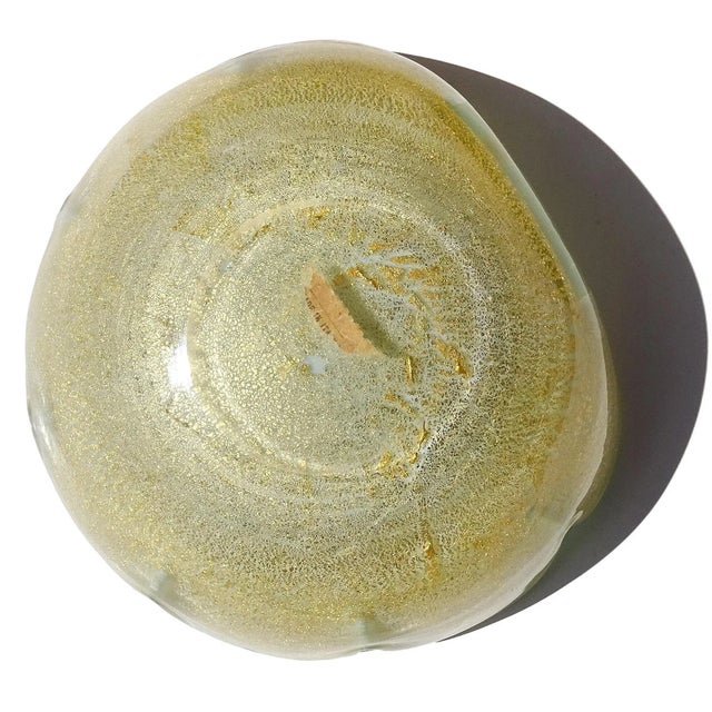 Vintage Murano Seguso Gold Flecks Aqua Green Celadon Italian Art Glass Scalloped Flower Bowl Dish For Sale In Orlando - Image 6 of 7
