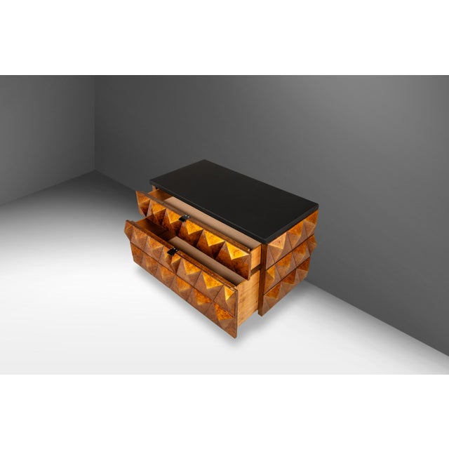 Set of Two (2) Futuristic Brutalist Italian Modern Sculptural Diamond Faced End Tables With Leather Tops, Italy, C. 1970s For Sale In Orlando - Image 6 of 18