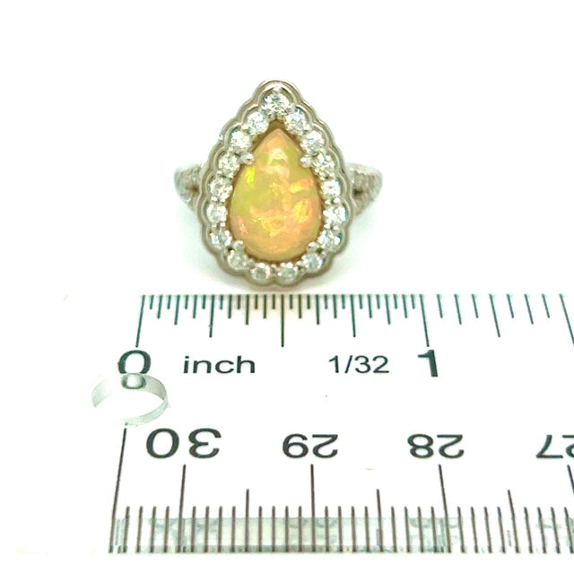 Natural Opal Diamond Ring 6.25 14k W Gold 2.35 TCW Certified For Sale - Image 10 of 11